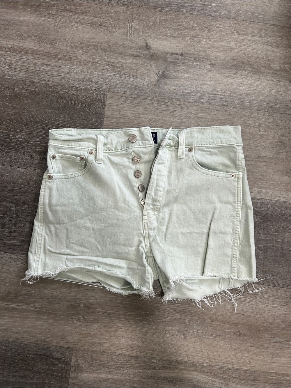 GAP High-Waist Mint Green Button-Front Denim Shorts